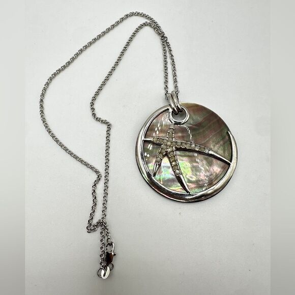 Abalone Shell, Mother of Pearl Cabochon 925 pendant on 18" 18KT, GP necklace! - Picture 4 of 12